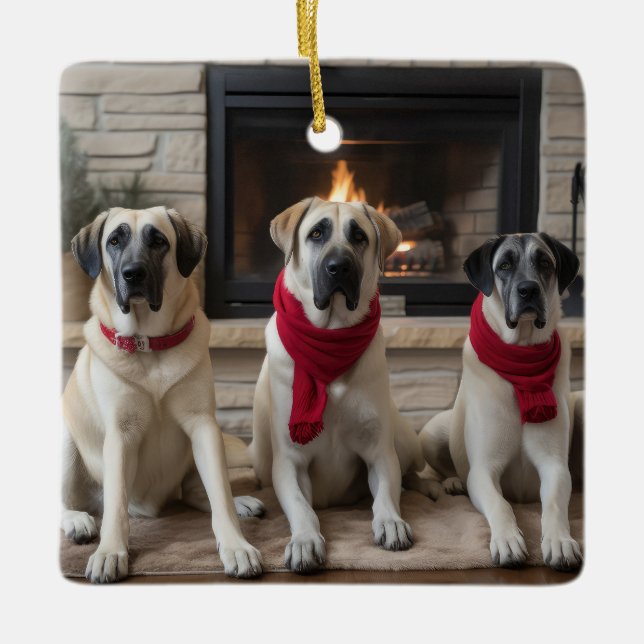 Ornamento De Cerâmica Anatólia Shepherd na Lareira de Natal (Frente)