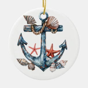 ORNAMENTO DE CERÂMICA ANCHOR NAUTICAL DE WATERCOLOR COM COSTELOS