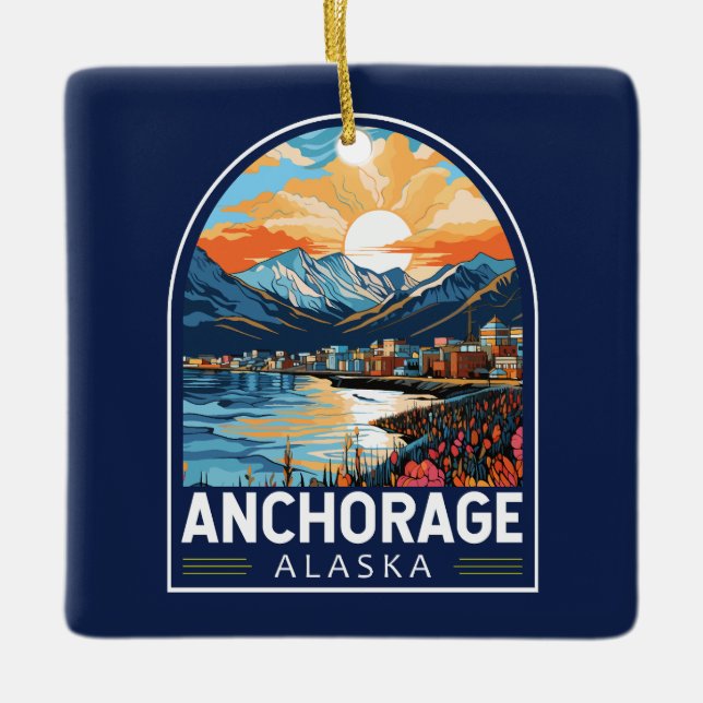 Ornamento De Cerâmica Anchorage Alaska Viagem Art Emblem (Frente)