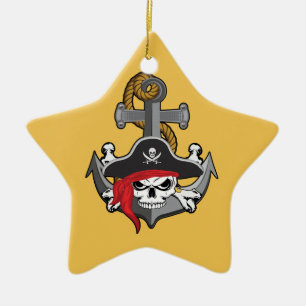 Ornamento De Cerâmica Âncora de Caveira Pirata