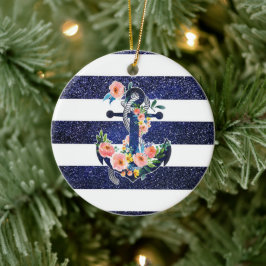 Ornamento De Cerâmica Âncora floral sobre fundo listrado