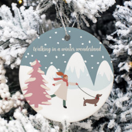 Ornamento De Cerâmica Andando em uma Maravilha de inverno Cachorro Pet t