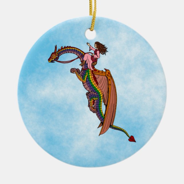 Ornamento De Cerâmica Andando pelo Dragão Arco-Íris (Frente)