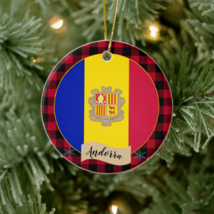 Ornamento De Cerâmica Andorra, xadrez de búfalo Vermelho e Bandeira Ando