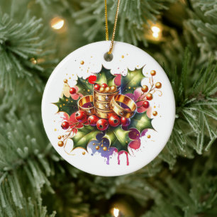 Ornamento De Cerâmica Anéis de cinco Ouros Doze dias de Natal