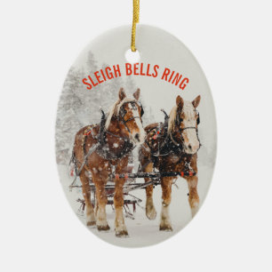 Ornamento De Cerâmica Anel Sleigh Belga Equipe de Cavalos