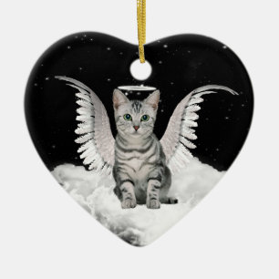 Ornamento De Cerâmica Angel Cat Cinza Tabuleiro por Pet Memorial