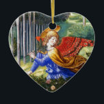 Ornamento De Cerâmica Angel Coletando Flores em uma Paisagem Celestial<br><div class="desc">Pintura de Fresco pelo pintor Renascentista italiano Benozzo Gozzoli c.1460,  Florence,  Itália .Elegante,  design artístico e clássico de ornamentação cardíaca com uma pedra brilhante de sapphire azul 3D.</div>
