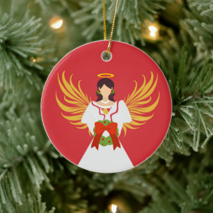 Ornamento De Cerâmica Angel Felry Natal Red Wreath Wings Gift