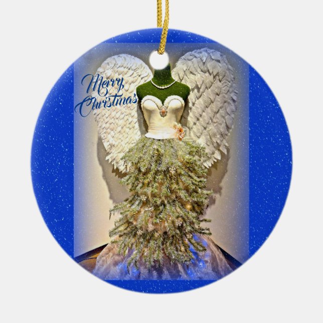 Ornamento De Cerâmica Angel Mannequin Vestido em Árvore de Natal (Frente)