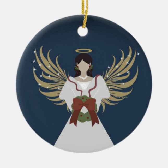 Ornamento De Cerâmica Angel Modern Neutral Wreath Halo Stars Gift (Frente)