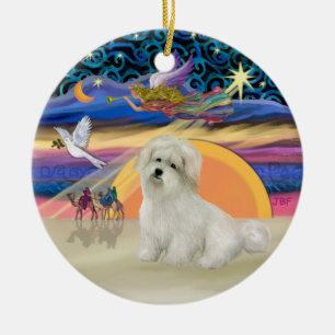 Ornamento De Cerâmica Angel Natal- Coton de Tulear
