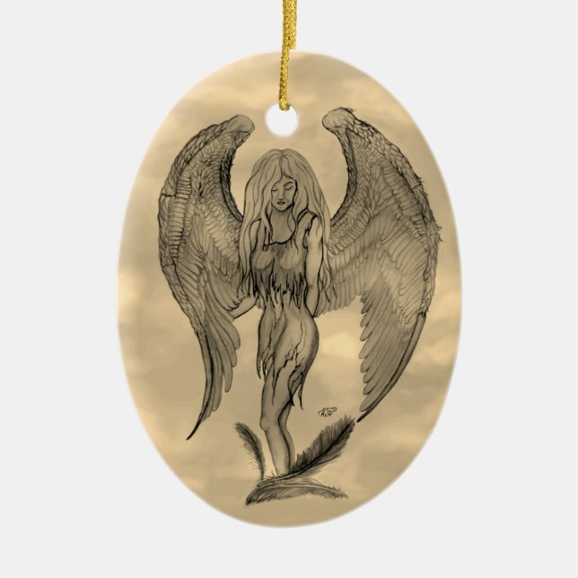 Ornamento De Cerâmica Angel no estilo de tatuagem (Frente)