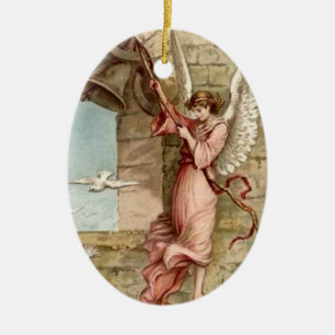 Ornamento De Cerâmica Angel Tolling the Bell Páscoa Angel