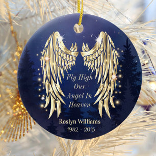 Ornamento De Cerâmica Angel Wings Blue Memorial Lembrança Natal