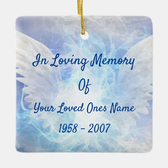 Ornamento De Cerâmica Angel Wings In Loving Memory Memorial Photo (Frente)