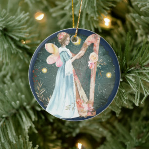 Ornamento De Cerâmica Angelic Winter Music Playing Angel
