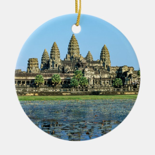 Ornamento De Cerâmica Angkor Wat e reflexão no lago - Camboja (Frente)