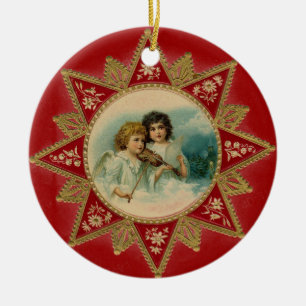 ORNAMENTO DE CERÂMICA ÂNGULOS DE MÚSICA EM BRANCO E VERMELHO