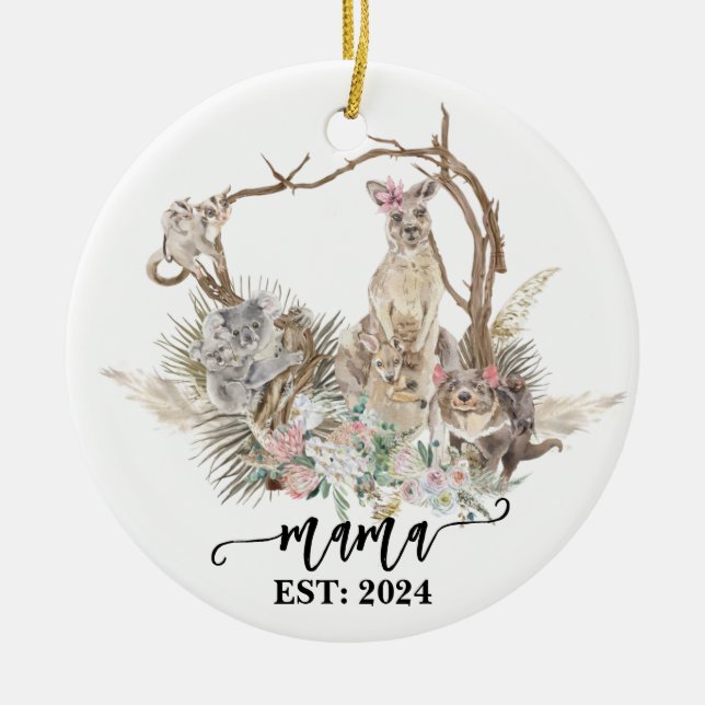 Ornamento De Cerâmica Animais Australianos Mamãe e Bebê Mamãe (Frente)