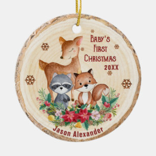 Ornamento De Cerâmica Animais Da Floresta No Primeiro Natal Adicione Sua