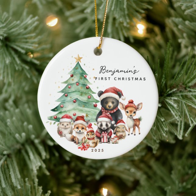 Ornamento De Cerâmica Animais da Floresta Primeiro Natal do Bebê (Árvore)