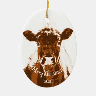 Ornamento De Cerâmica Animais de Fazenda de Vaca de Natal Datas