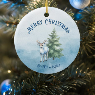 Ornamento De Cerâmica Animais de floresta e Reindet - Natal azul