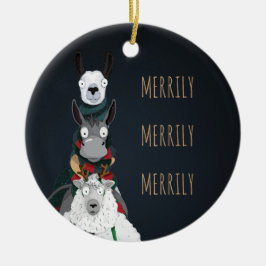 Ornamento De Cerâmica Animais de inverno "Merrily Merrily Merrily"