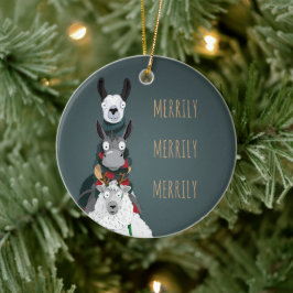 Ornamento De Cerâmica Animais de inverno "Merrily Merrily Merrily Merril