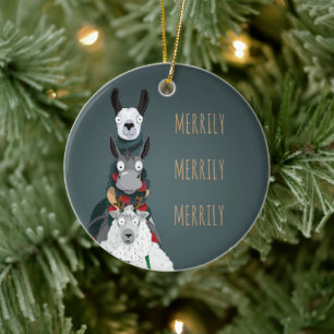 Ornamento De Cerâmica Animais de inverno "Merrily Merrily Merrily Merril