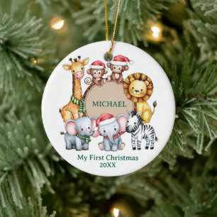 Ornamento De Cerâmica Animais de Safari Personalizados Bebê 1º Primeiro 