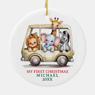 Ornamento De Cerâmica Animais de Safari Personalizados Bebê 1º Primeiro 