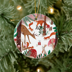 Ornamento De Cerâmica Animais Fofos da Floresta Natal