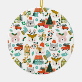 Ornamento De Cerâmica Animais Papais noeis-de-Cama-Florestal Brancos