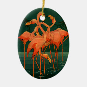 Ornamento De Cerâmica Animais Selvagens Antigos, Flamingos Rosa Tropicai