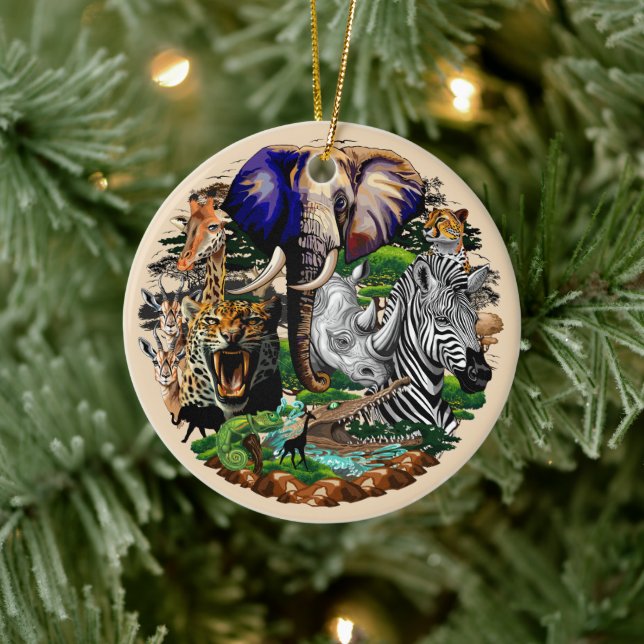 Ornamento De Cerâmica Animais Selvagens da savana africana (Árvore)