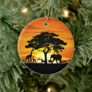 Ornamento De Cerâmica Animais Selvagens no Sunset da savana africana