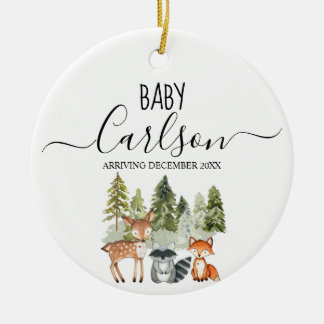 Ornamento De Cerâmica Animais Woodland Bebê Revela Gravidez Pinheira