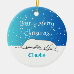 Ornamento De Cerâmica Animal de Natal desenhado à mão pelo Urso Polar