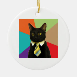 Ornamento De Cerâmica Animal Meme do conselho do gato do negócio