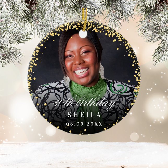 Ornamento De Cerâmica Aniversário, brilho dourado brilha (Criador carregado)