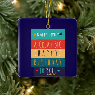 Ornamento De Cerâmica Aniversário da Tipografia Personalizada Colorida