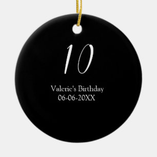 Ornamento De Cerâmica aniversário de 10 anos branco preto nome data cali