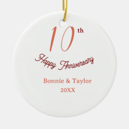 Ornamento De Cerâmica aniversário de 10 anos de casamento nome pastel pê