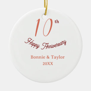 Ornamento De Cerâmica aniversário de 10 anos de casamento nome pastel pê