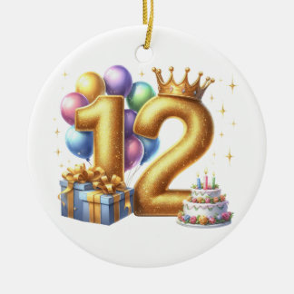 Ornamento De Cerâmica Aniversário de 12 anos dourado