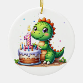 Ornamento De Cerâmica Aniversário de 1 ano do Dino