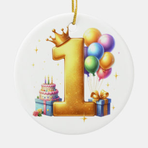 Ornamento De Cerâmica Aniversário de 1 ano Dourado