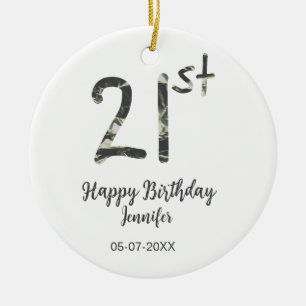 Ornamento De Cerâmica aniversário de 21 anos adiciona nome data ano mode